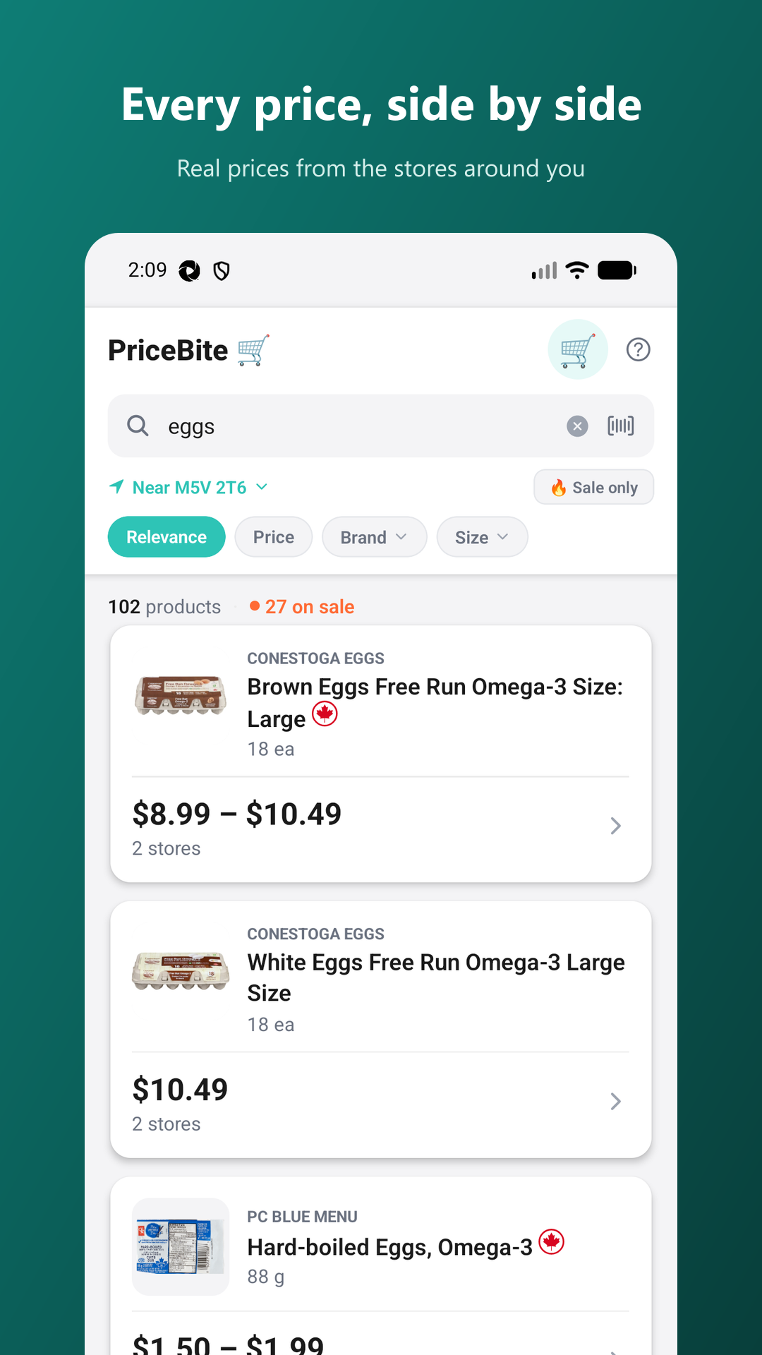 Search results: the same product at every store nearby